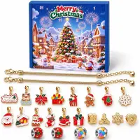 VHV -Adventskalender 2026 Sieraden Meisjes - Gouden Kerst Bedelarmband Maken - Donkerblauw Sneeuwdorp Geschenkdoos - Zinklegering en Kunststof - 19x17x2 cm - Kerstcadeau voor Vrouwen en Tieners