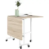 Bobbel Home Industriële opvouwbare tafel met 2 uitklapbare zijpanelen, wieltjes, spaanplaat en staal, 120x80x73 cm, eiken