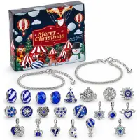 VHV -Kerst Adventskalender Meisjes 2026 - Sieraden DIY Bedelarmband Set met 24 Deurtjes - Donkerblauw - 19x17x2 cm - Zinklegering en Kunststof - Kerstcadeau voor Kinderen en Tieners