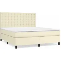 vidaXL Boxspring met matras kunstleer crèmekleurig 160x200 cm