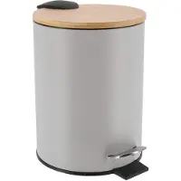 Tendance Badkamer prullenbak/afvalbak Bamboo vibe - soft close - lichtgrijs - 3 liter - metaal