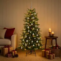 vidaXL Kunstkerstboom met kerstbal 120 cm 150 LED's Warmwit PE & PVC