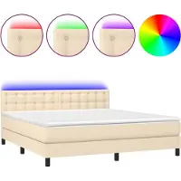 vidaXL Boxspring met matras kunstleer crèmekleurig 160x200 cm
