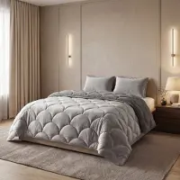 Sleeptime Lazy dekbed zonder overtrek Teddy/Velvet incl. kussensloop - Taupe/Grijs - 240x200