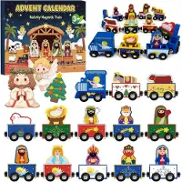 OCreon Adventskalender 2026 kinderen - Magnetische houten spoorbaan met kerststalfiguren - 24 dagen - Kerstverrassingskalender