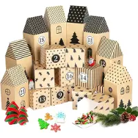 OCreon Adventskalender om te vullen - Set van 24 - Huizen - Dozen - Kerstkisten - Geschenkdozen - Karton - Knutselen
