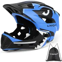 OEM Fietshelm voor kinderen met kinbescherming, maat 52-56 cm, blauw, inclusief tas