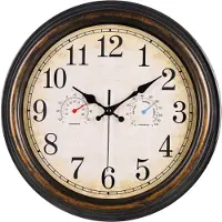 IvoQ Waterdichte Buitenklok / Wandklok - 30 cm - Thermometer en Hygrometer - Vintage Bruin