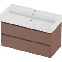 Proline Zara Badmeubel In Kader 100x46cm - 2 Laden Symmetrisch - Greeploos - Wastafel Midden Glans Wit - 1 Kraangat - Beauty Blush - Badkamermeubels,