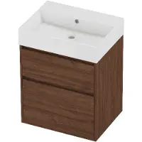 Proline Zara Badmeubel In Kader 60x46cm - 2 Laden Asymmetrisch - Greeploos - Wastafel Midden Glans Wit - Zonder Kraangat - Indian Walnut