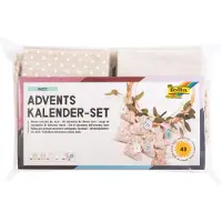 OCreon Folia 64121 - Adventskalender set - Basic met motiefdruk - Ca - 10 x 13 cm - 24 natuurkleurige stoffen zakken
