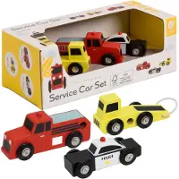 Classic World Houten speelgoedauto's: Politiewagen, brandweerwagen, sleepwagen - set van 3 stuks.