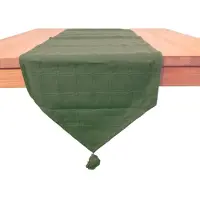Pichler Tafelloper Marlyn - 40 x 140 cm - kleur 8 - groen - 100% katoen - met ingeweven blokkenpatroon en kwastjes aan uiteinden