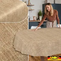 ANRO Tafelkleed Effen linnenlook Beige Ovaal 200x140cm Rechte rand Afwasbaar Waterafstotend