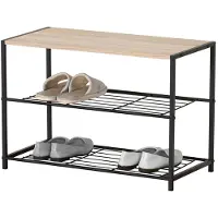Urban Living Schoenenrek - metaal/hout - 2-laags - 63 x 30 x 43 cm - schoenen opbergen - zwart - kastje voor 6 paar