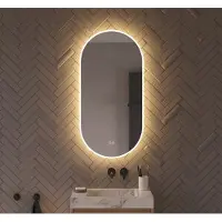 Schaere Ovale badkamerspiegel met directe en indirecte verlichting, verwarming, instelbare lichtkleur en dimfunctie 50×100 cm