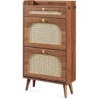 En.casa Schoenenkast Virievarnu met 2 kleppen 111x60x24 cm walnootkleurig en zwart []