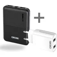 Grixx powerbank 5.000 mAh met oplader 12 W en twee USB-A-aansluitingen