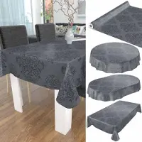 ANRO Tafelzeil op rol Ornament Grijs 140cm x 20m – Afwasbaar Tafelkleed Rechte rand Waterafstotend