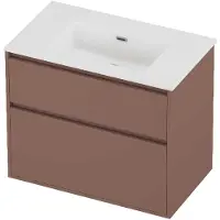 Proline Tribute Badmeubel In Kader 80x46cm - 2 Lades Asymmetrisch - Greeploos - Wastafel Midden Mat Wit - Zonder Kraangat - Beauty Blush