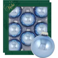 Merkloos Krebs kerstballen - 16x stuks - lichtblauw - glas - 7 cm - glans - Kerstbal
