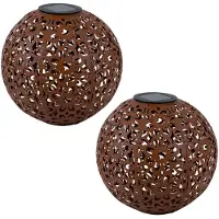Expo Börse Solar lamp voor buitenbol solar tuindecoratie roest grondspies, bloemendecoratie ponsen, metaal, LED warm wit, D 20 cm, set van 2