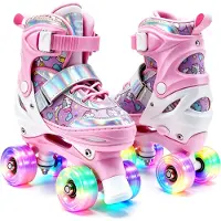 Suotu Rolschaatsen - Verstelbare - Lichtgevende wielen - Maat 25-28 - Roze - XS