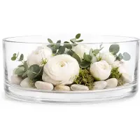 Floran Decorations Lage schaal/vaas - rond - transparant glas - 8 x 25 cm - plat - platte glazen vazen