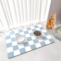 Markenlos Kattentafel en hondenvoerbak, 51 x 30,5 cm, antislip ondergrond voor honden en katten, te plaatsen onder de voerbakken voor actieve honden, gemakkelijk schoon te maken, blauw en wit