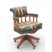 AEA Kantoelstoel Union Jack, leder, Brits vintage design, draaibaar, met wielen