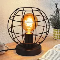 ZMH Tafel lamp, vintage design, zwarte retro nachtlamp, metalen E27 fitting, slaapkamerlamp - Lampen niet inbegrepen