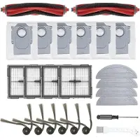 PromoHome accessoireset bestaande uit 24 onderdelen voor Roborock Q10 S5+: 2 hoofdborstels, 6 zijborstels, 6 dweilpads, 4 filters, 4 stofzuigzakken, 1