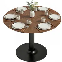 MH Handel GmbH Ronde eettafel voor 6 personen, 110 cm. Moderne keukentafel met voetstuk voor de woonkamer, bruine houtnerf.