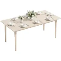 MH Handel GmbH Eettafel voor 8 personen, moderne keukentafel met massief houten poten, 180 cm, crèmekleurig