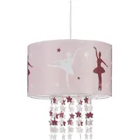 Relaxdays hanglamp voor meisjes, kinderlamp met ballerina-motief, pendellamp met sterrenmobiel voor kinderkamers, roze
