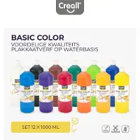 Creall Plakkaatverf - 12 kleuren - mix set 12 kleuren schoolverf - grootverpakking - 12 x 1000ML - Gemaakt in Nederland - professionele kwaliteit - glutenvrij