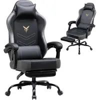 GTPLAYER Gaming stoel, ergonomische gaming fauteuil met voetsteun, verstelbare bureaustoel met hoofd- en lendensteun, draagvermogen tot 150 kg, grijs