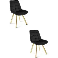 Leobert Twee zwarte fluweelstoelen, model SORIA, met gouden poten, geschikt voor de woonkamer, keuken of eetkamer