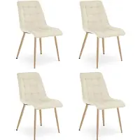 Leobert Zachte beige fluwelen fauteuil met poten van eikenhout, set van 4, geschikt voor woonkamer of eetkamer