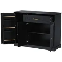 OKWISH Dressoir – Opbergkast Voor Hal En Woonkamer – Verstelbare Planken En Flessenstang – 3 Deuren 1 Lade – Met Metalen Grepen – MDF Zwart