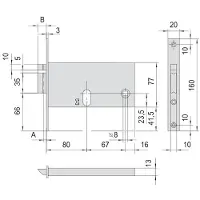 Sonstige Verlage Elektrisch slot voor aluminium profielen, type 14450/14451, model E80, met een inbouwmaat van 20 mm (buitenmaat) en 67 mm (binnenmaat)
