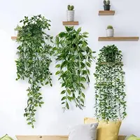 PromoHome 3 stuks Kunstmatige Hangplanten Set - Eucalyptus, Klimop en Erwtenpeulen - 63 cm Lange Onderhoudsvrije Nep Planten met Potten voor Binnen en Buiten Decoratie