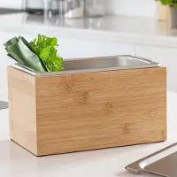 PromoHome Organische compostbak – 4,5 liter inhoud, vaatwasmachinebestendig, duurzaam en met een houten design