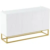 OKWISH Dressoir - Geribbeld Design Met Hoogglans Front - Voor Woonkamer Eetkamer Hal - Spaanplaat Wit Goud - 130x38x76 Cm