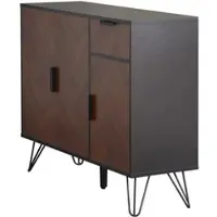 OKWISH Dressoir – Opbergkast – 3 Deuren 1 Lade – Hoogteverstelbare Planken – Met Metalen Poten – 90×30×71,5 cm – MDF+Spaanplaat - Zwart+Hout