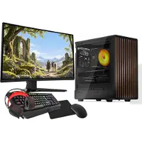 VIST Gaming PC-set met Ryzen 7 5700X, RTX 5060, 32GB RAM, SSD 1TB, Windows 11, Wi-Fi 6, Bluetooth 5.3, en een 27" LCD-scherm. Windows 11 Pro