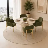 STILVORA Eetkamerstoel 4-Delige Set - Gestoffeerd Met Armleuningen - Scandinavisch Voor Eetkamer En Keuken - Metaal Groen En Goud