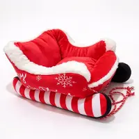 Zimilo kerstbed voor huisdieren in de vorm van een slee, zacht hondenmandje, comfortabel kattenbed voor de winter, maat M: 60x50x28cm, rood