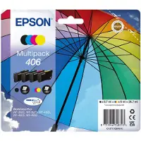 Epson 406 inktpatronen DURABrite Ultra, standaardopbrengst, azuurblauw, zwart, paars, geel, 8,7 ml, 6 ml, 1 stuk, 450 pagina's.