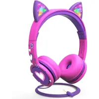 LTPRTZ Kinderhoofdtelefoon - Kattenoren hoofdtelefoon - Muziek luisteren - LED verlichting - 85 dB volume - Roze paars